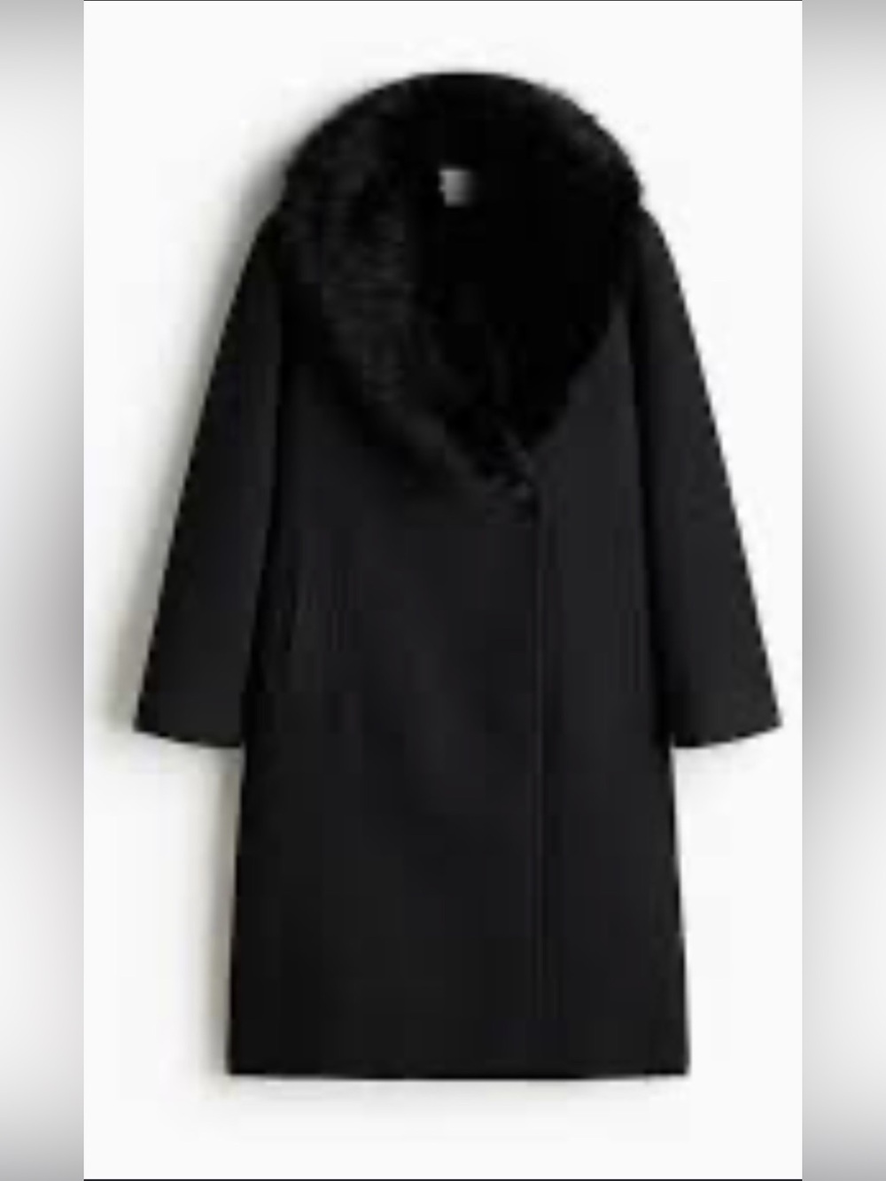 NWT H&M Black Faux Fur Collar Oversized Mid-Length Coat XXL (2XL)